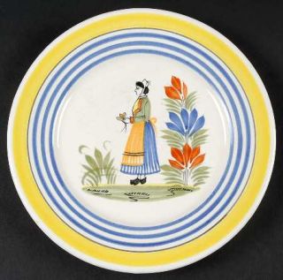 Quimper Henriot (Lady Center) Salad Plate, Fine China Dinnerware   Blue & Yellow