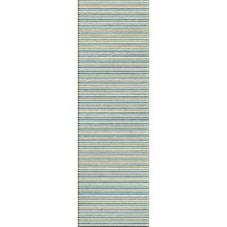 Handmade Modern Flat Weave Stripe Pattern Blue Rug (26 X 8)