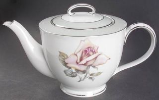 Halsey Damask Rose Teapot & Lid, Fine China Dinnerware   Pink/Beige Rose Center,