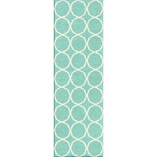 Handmade Flat Weave Geometric Pattern Blue Rug (26 X 8)