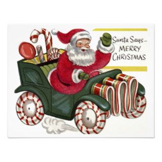 Santa's Ribbon Candy Car   Vintage Xmas Custom Invitations