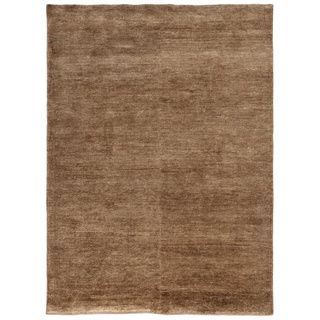 Hand knotted Beige/ Brown Solid Pattern Wool/ Silk Casual Rug (5 X 8)