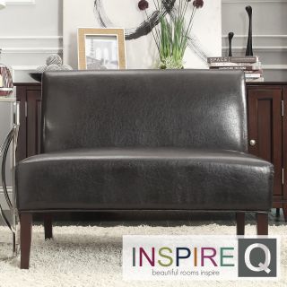 Inspire Q Wicker Dark Brown Faux Leather 2 seater Accent Loveseat
