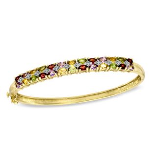 Oval Multi Gemstone and Diamond Accent Bangle Bracelet in Sterling
