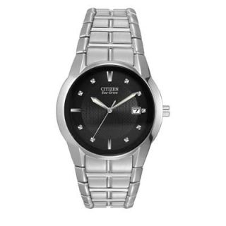 Mens Citizen Eco Drive™ Stainless Steel Watch with Black Dial