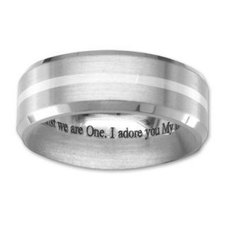 Mens 6.0mm Sterling Silver Inlay Titanium Engraved Band   Zales