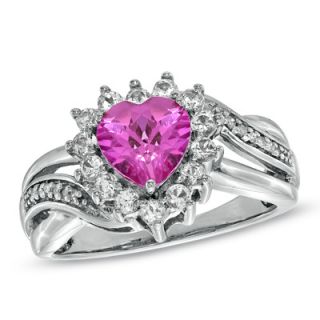 Heart Shaped Lab Created Pink and White Sapphire Ring in Sterling