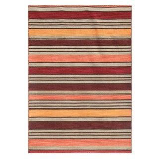 Flat weave Red/ Orange Stripe Pattern Wool Rug (5 X 8)