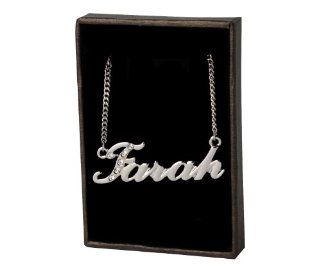 Name Necklaces Farah   Personalized Necklace White Gold Plated 18K, Curb Chain, Swarovski Crystal, Christmas, Valentines, Mother's Day Gift, Including Free Gift Bag & Box Jewelry