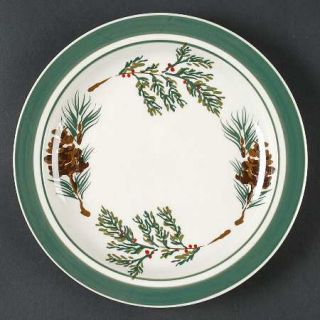 LL Bean Evergreen Salad Plate, Fine China Dinnerware   Pinecones&Cedar,Green Ban