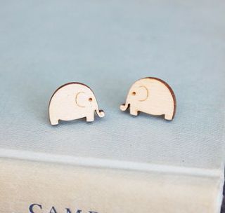 wooden elephant stud earrings by ginger pickle