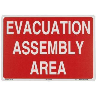 Brady 95505 14" Height, 20" Width, B 555 Aluminum, White on Red Color Fire Sign, Legend "Evacuation Assembly Area" Industrial Warning Signs