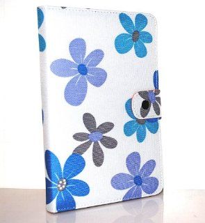 Blue Purple Flower Design Fabric Leather Padfolio Pouch Cover Case with Interior Compartment for  Kindle 3 Kindle3 Wifi /3g Latest Version Ebook Reader Kindle Store
