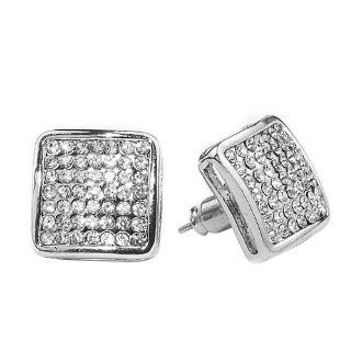 15MM ICED OUT CUSTOM DIAMOND SIMULATE HIP HOP BLING PAVE SQUARE STUD SILVER EARRINGS Jewelry