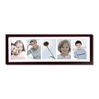 Adeco Walnut Matted 5 opening Wooden Wall Hanging Photo Frame Brown Size 5x7