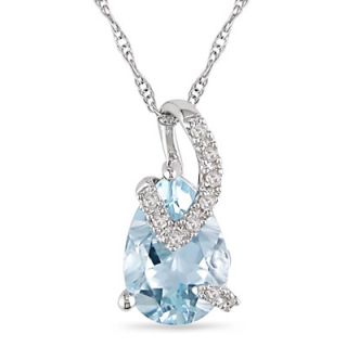 Pear Shaped Blue Topaz and Diamond Accent Loop Pendant in 10K White