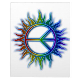 "Peace Sign Sun" Rainbow colored peace sign symbol Photo Plaques