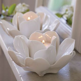 pair of rose porcelain tea light holders by olivia sticks with layla
