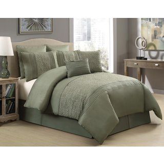 Hillside Green Embroidered 8 piece Comforter Set