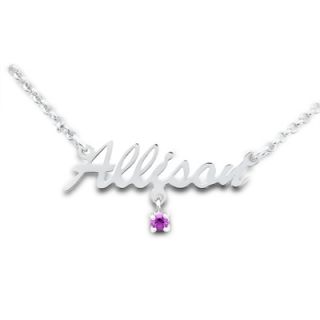 Sterling Silver Script Name Necklace with Birthstone Charm (12 Letters