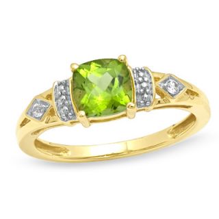 Cushion Cut Peridot and Lab Created White Sapphire Ring in 10K Gold