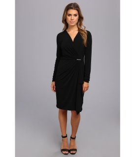 MICHAEL Michael Kors L/S Logo Pin Wrap Dress Womens Dress (Black)