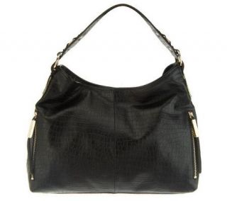 B. Makowsky Croco Embossed Leather Hobo with Zipper Pockets —