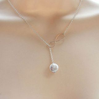 infinity and coin pearl lariat necklace by wished for