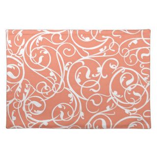 Elegant Coral Vintage Scroll Damask Pattern Place Mat