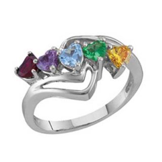 Mothers Heart Shaped Simulated Birthstone Ring in Sterling Silver (5