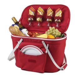 Picnic At Ascot Collapsible Insulated Picnic Basket For Four Red