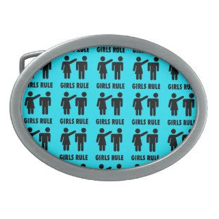 Funny Girls Rule Teal Turquoise Blue Girl Power Oval Belt Buckles