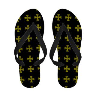 Yellow Freemason Style Distressed Cross Flip Flops