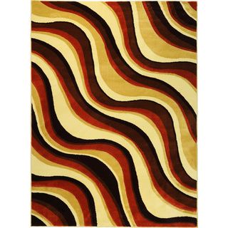Hand carved Geometric Waves Red/ Brown Area Rug (711 X 910)