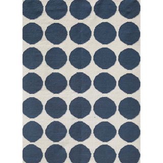 Handmade Flat weave Geometric pattern Rectangular Blue Rug (9 X 12)