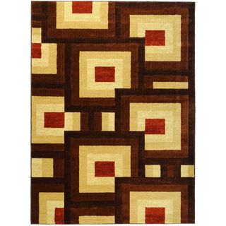 Hand Carved Brown Interlocking Squares Area Rug (711 X 910)