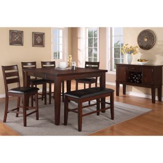 Poundex Lida 7 piece Antique Walnut Finished Counter Height Dining Room Set Walnut Size 7 Piece Sets
