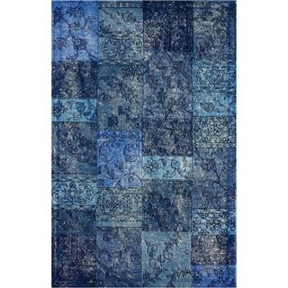Nuloom Handmade Wool Transitional Patchwork Overdyed Blue Rug (7 6 X 9 6)