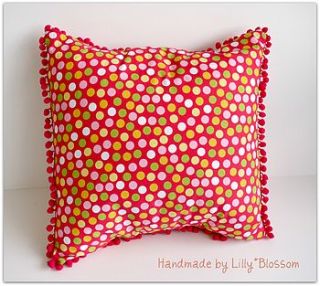 raspberry dotty & bobble cushion by lilly*blossom