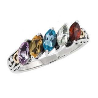 Mothers Marquise Simulated Birthstone Ring in Sterling Silver and 14K