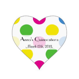 Quinceanera Polka Dots Pink Green Yellow Blue Heart Sticker