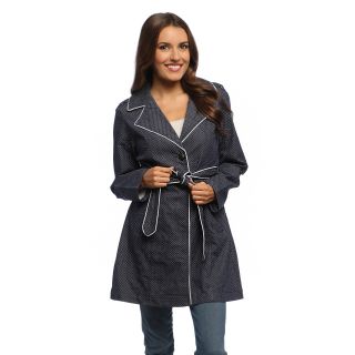 Live A Little Womens Navy Swiss Dots Belted Trench Coat