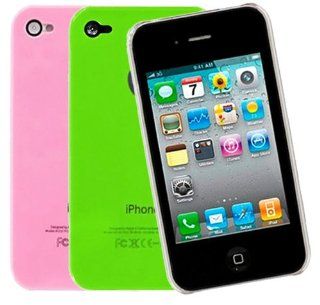 Huaxia Datacom Pack of 2 Hard Case Cover for iPhone 4 4G 4S with Free Screen Protector  Pink Green 2pcs Cell Phones & Accessories