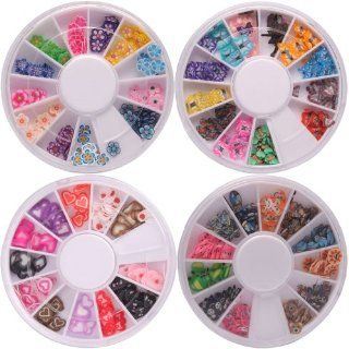 4 Wheels Combo Set 576pcs Nail Art Fimo Slices Tips Decal Pieces Accessories 3D DIY Decoration   Heart, Animal, Butterfly, Flower Pattern  Beauty