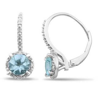 0mm Aquamarine and Diamond Accent Drop Earrings in Sterling Silver