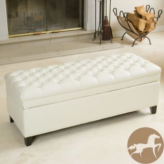 Christopher Knight Home Hastings Tufted Ivory Leather Storage Ottoman