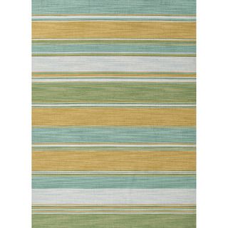 Handmade Flat weave Stripe pattern Green Reversible Rug (8 X 10)
