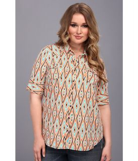 Stetson Plus Size 8970 Diamond Aztec Print Shirt Womens Short Sleeve Button Up (Orange)
