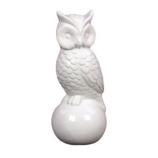 White Antique Finish Ceramic Owl