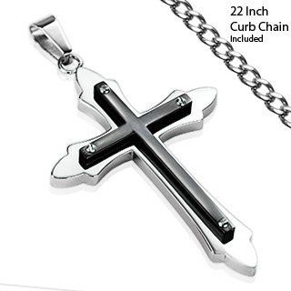 Black Plated Cross Bolted on Majestic Large Cross Pendant for Men with 22 inch Chain Necklace Jewelry